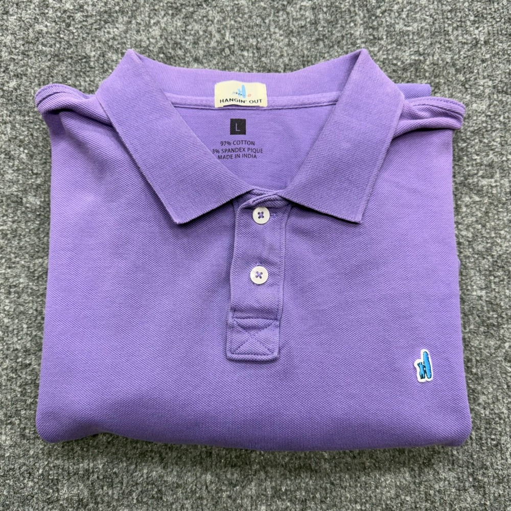 Johnnie-O Hangin Out Purple Pique Polo Shirt Mens Large Short Sleeve Logo - Picture 9 of 9